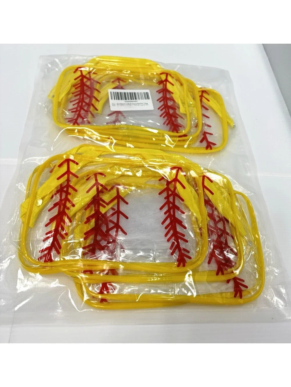 Clear Baseball Stitch Pouch Set Yellow Travel Cosmetic Makeup Organizers Zipper